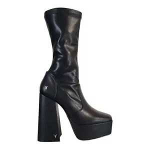 Windsor Smith Angelz Damenstiefel Kunstleder Plateau Absatz schwarz Größe 9 neu ohne Etikett - Bild 1 von 10