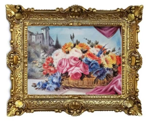 Wunderschönes Gemälde Bilder Barock Antik Stillleben Rahmen Blumenkorb 56x46 cm - Picture 1 of 5