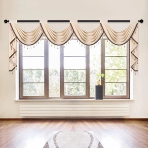 ELKCA Beige Chenille Waterfall Valance for Living Room,4 Hollow Swag Valance for - Picture 1 of 12