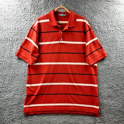 Talbots Mens Polo Top Size L Red Cream Black Stripe Stretch Knit Short Sleeve - Image 1 of 4