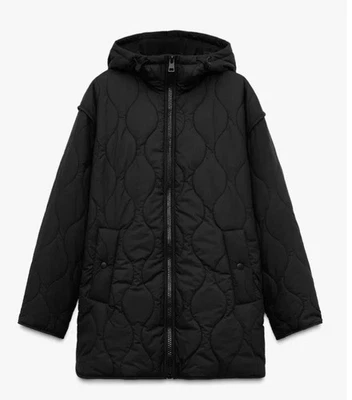 Zara Women's Hooded Puffer Jacket Black Size M Ref 8372/047 - Image 1 of 4
