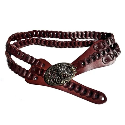 Cinturón concho vintage trenzado ancho tejido de cuero de grano completo enlace de disco doble correa Foto 1 de 4