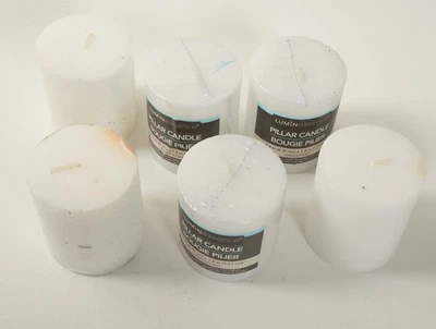 Lot 6 Luminessence Unscented Bougie Pillar Candles (HSE-2/JSF6) White 2.5 x 2.8" - Image 1 of 4