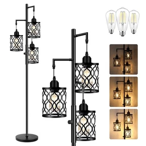 Dimmable Farmhouse Floor Lamp Industrial Floor Lamp for Living Room with 3 X ... - Picture 1 of 7
