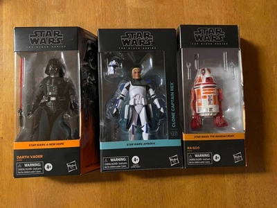 ¡NUEVO! Lote de figuras Star Wars Black Series: Clon Capitán Rex/Darth Vader y R4-6D0 Foto 1 de 4