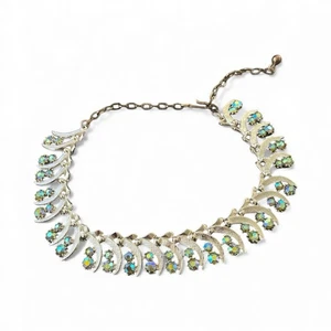 Vintage Aurora Borealis Rhinestone Choker Necklace Probable 1950s - Picture 1 of 3