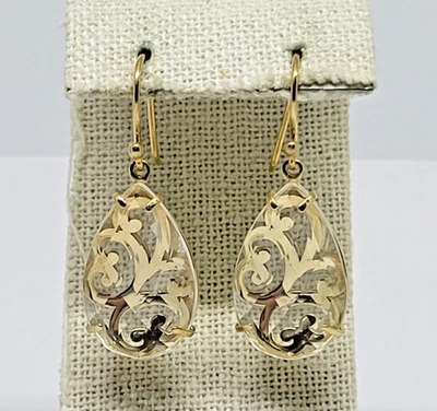 JTV Wrapped in Gold Sterling Silver Quartz Openwork Drop Dangle Earrings ~ 1.5" - Image 1 of 4