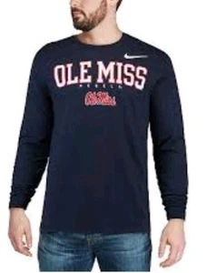 Nike Ole Miss Large Herren Langarm T-Shirt Univ of Mississippi Dri-Fit Blau - Bild 1 von 8