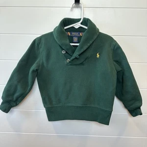 Boys Polo Ralph Lauren 4T Pony Green Yellow Button Cowl Neck Sweater Preppy - Picture 1 of 4