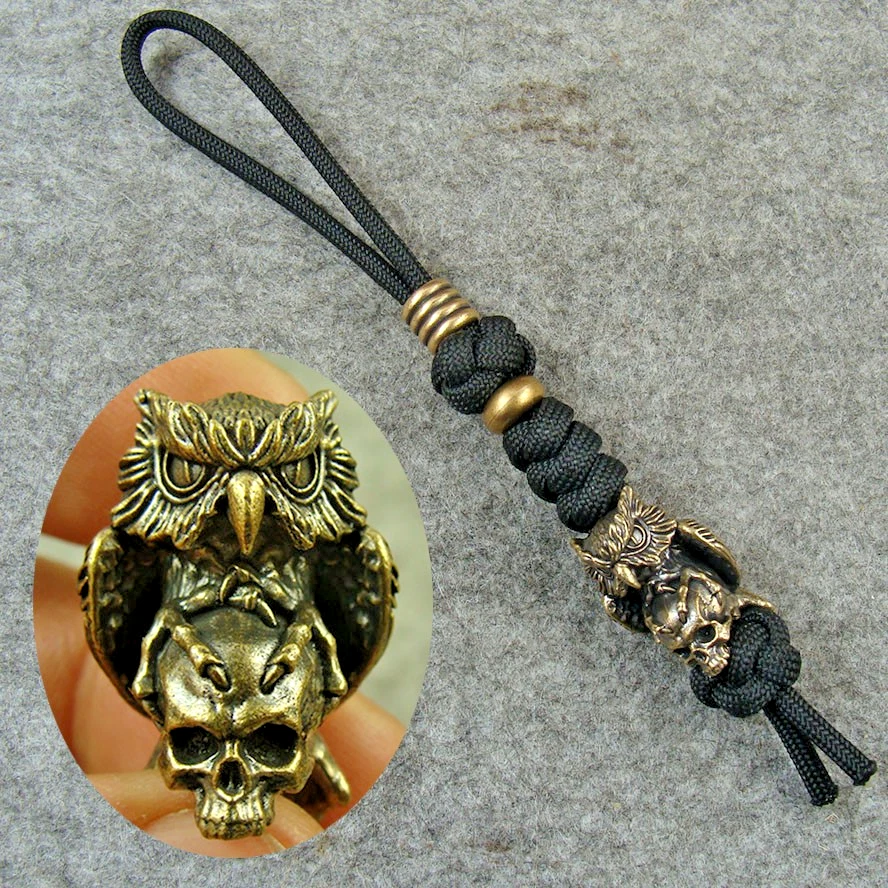 Cuchillo de cuentas de cordón en forma de "búho + calavera" de latón tejido a mano cuentas Paracord GH388 Foto 1 de 4