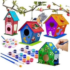 4 Pack Bird House Crafts for Kids Ages 5-8 8-12, Buildable DIY Birdhouse Kit - Picture 1 of 7