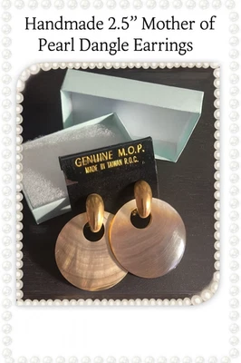 “Shell Yeah!” Handmade 2.5" Mother of Pearl Dangle Earrings – Natural Glow - Image 1 of 4
