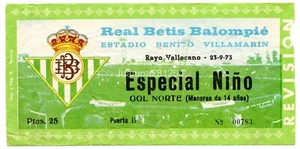 ENTRADA FUTBOL REAL BETIS BALOMPIE - RAYO VALLECANO 1973 ESPECIAL NIÑO Nº00783 - Imagen 1 de 2