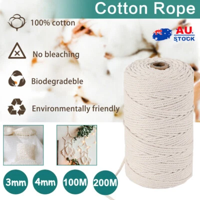 3/4mm Natural Cotton Rope Cord String Twisted Beige Craft Macrame Artisan AU - image 1 of 4