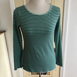 Talbots Women's Long Sleeve Green Stripe T-shirt Top Petite sz Mp - Picture 1 of 8