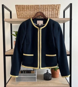 Banana Republic Tweed Metallic Gold Tipped Navy Blazer Jacket, 6 - Picture 1 of 8