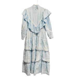 Vintage heavy handmade cottagecore baby blue dress renaissance amazing no tags - Picture 1 of 9