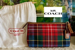 COACH Vintage 2001 Tartan LOGO Plaid Zip RED Bag Clutch Purse DUST BAG - Picture 1 of 17