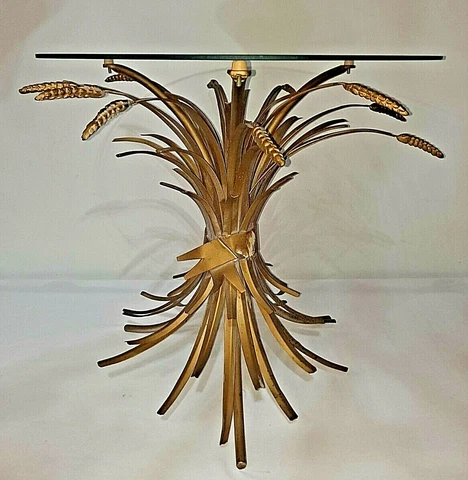 Mid-Century Gold Wheat Sheaf Table Hollywood Regency Vintage Cover