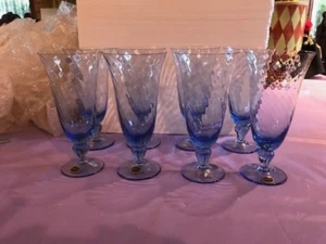 Set Of 7 Bohemia Crystal Blue Flutes New W Stickers - Picture 1 of 8