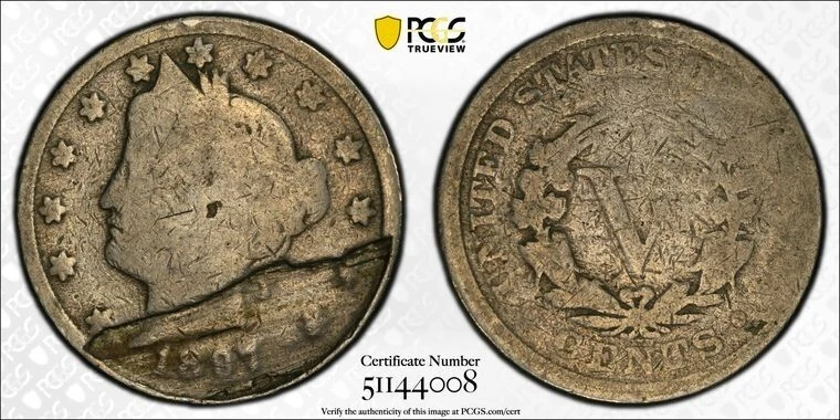 1897 Liberty V Nickel Mint Error PCGS AG03 Obverse Lamination - Image 1 of 3