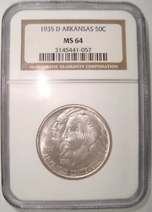 1935-D Arkansas Commemorative Silver Half Dollar NGC MS64 - Picture 1 of 5