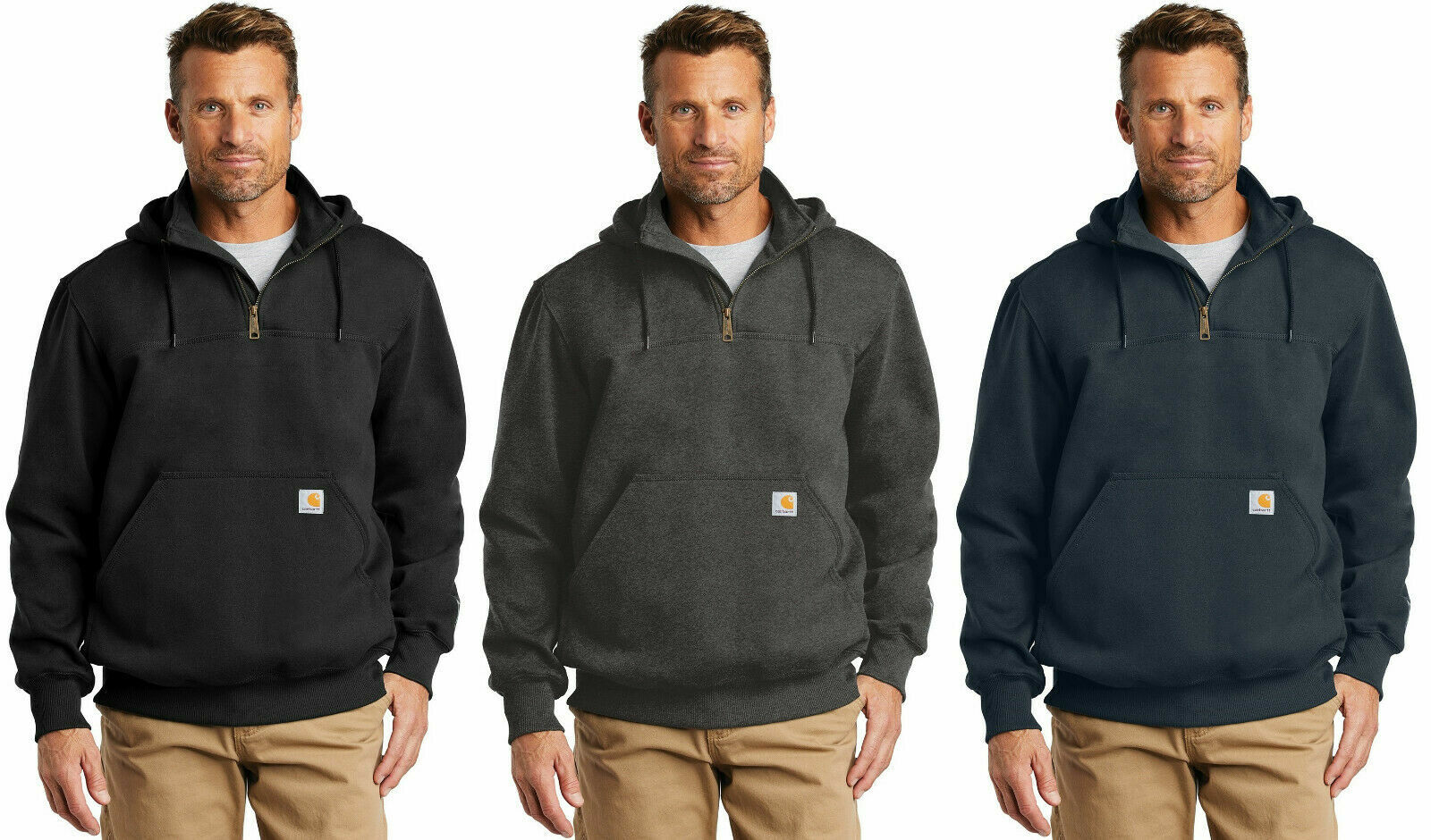Carhartt Men's New Navy Rain Defender Paxton Heavyweight Hooded Zip Mock Sweatshirt