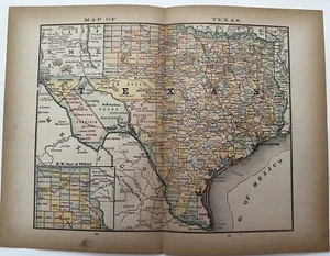 Texas c.1880 state by itself scarce color lithographed map census colored people - Picture 1 of 6