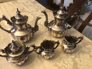 Ornate Antique Mermod & Jaccard Quadruple Plate 5 Piece Coffee And Tea Service - Picture 1 of 10