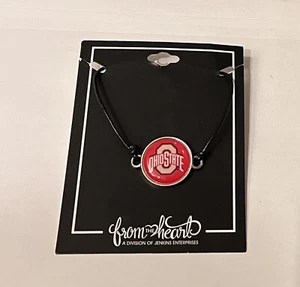 NCAA Ohio State Buckeyes Pulsera de Cuerda Negra Tirón de Perlas Cierre Logotipo del Estado de Ohio - Imagen 1 de 2