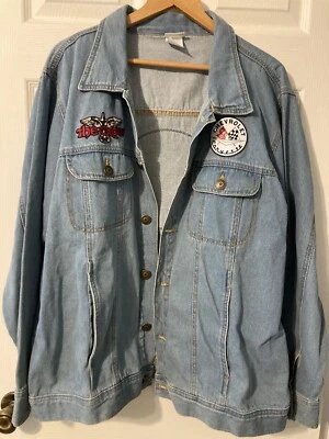 Mens Rare Vtg Duke Haband 2-Sided Chevrolet Corvette Denim Jacket/The Crow Sz XL - Image 1 of 4