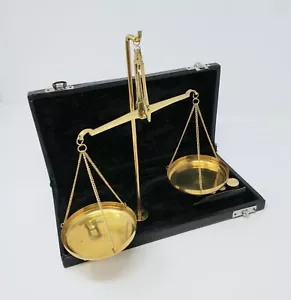 NEW Vintage Look Antique Brass Jewelry Scale with Weight Set and Velvet Box - Picture 1 of 6