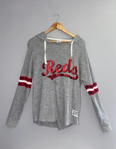 XS Cincinnati Reds Sequin Letter Pullover Hoodie VS PINK 5th & Ocean Cover
