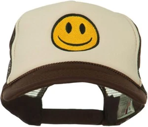 e4Hats.com Smile Face Embroidered Foam Mesh Back Cap One Size, Brown Tan - Picture 1 of 5