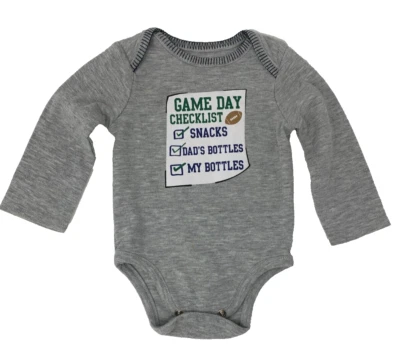 Mud Pie Baby Boys 0-6 Months Gray Football Game Day Long Sleeve Bodysuit - Image 1 of 4