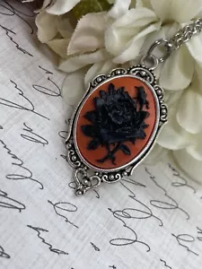 Silver Black Red Gothic Dead Rose Heart Wedding Jewelry Birthday necklace Cameo - Picture 1 of 13
