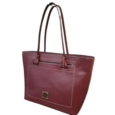 Dooney & Bourke Beacon Slip Tote Shoulder Bag Leather Burgandy Double Handle COA - Image 1 of 4