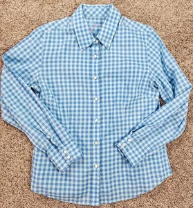 J McLaughlin Women’s Blue Check Plaid Long Sleeve Button Up Shirt Preppy Size 10 - Picture 1 of 7