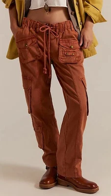Free People L Tahiti Corduroy Cargo Pants Rust Orange Utility Pockets - Image 1 of 4