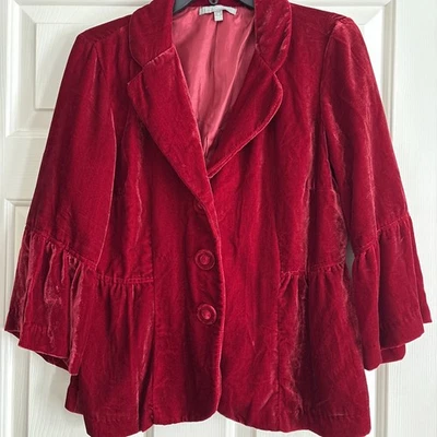 Vintage Ms Casuals Lipstick Red Women's Lined Velvet Blazer Size 16 - Image 1 of 4