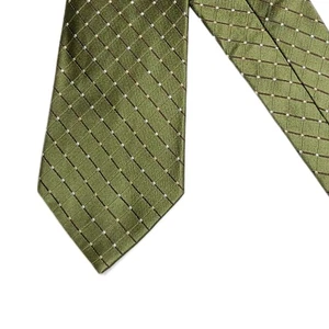 Geoffrey Beene Silk Tie Men’s 60.5” Olive Green Plaid Preppy Designer Wide New - Picture 1 of 4