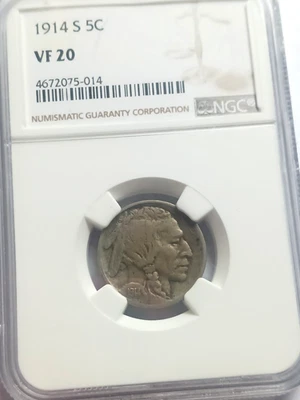 1914 S BUFFALO NICKEL NGC VF20 BTR DATE - Image 1 of 4