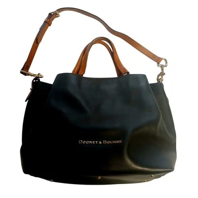 DOONEY & BOURKE City Barlow Large Black Structured Leather Bucket Satchel Tote - Image 1 of 4