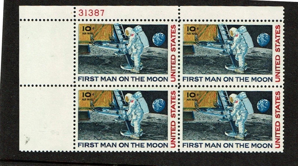 1969 U.S AIRMAIL CLASSIC  MAN ON MOON SPACE Plt # Blk of 4  Sc#C76 M/NH/OG - Image 1 of 1