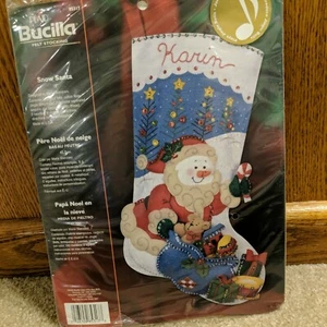 Bucilla Plaid "SNOW SANTA" 18" Felt Christmas Stocking-Kit PLAYS JINGLE BELLS - Picture 1 of 7