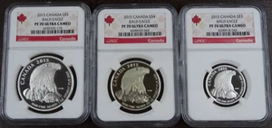2015 Canada Bald Eagle 3 Coin Set NGC PF 70 Silver 1, 1/2, & 1/4 Oz .9999 - Picture 1 of 5