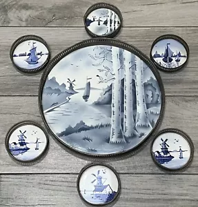 Vintage Delft Serviertablett mit 6 Untersetzern - niederländische Windmühlen - Made in Germany - Bild 1 von 10