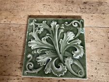 Vintage A. E. Tile Co Limited 6" Square Raised Floral Design  in Shades of Green
