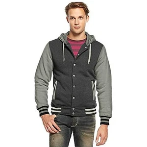 Ring Of Fire Men's Charcoal Grey Fleece Letterman Button Up Hoodie - Sz XL - NWT - Picture 1 of 4