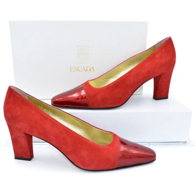 Escada Classic Holiday Red Suede/Patent Leather Cap Toe Heels Pumps sz 9.5/39.5 - Image 1 of 4